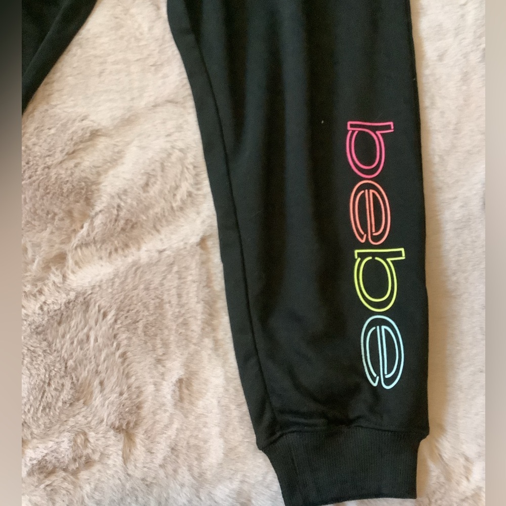 LOWEST🌺 NWT BEBE SPORT BLACK FLEECE MULTICOLOR LOGO JOGGER PANTS - Picture 6 of 13